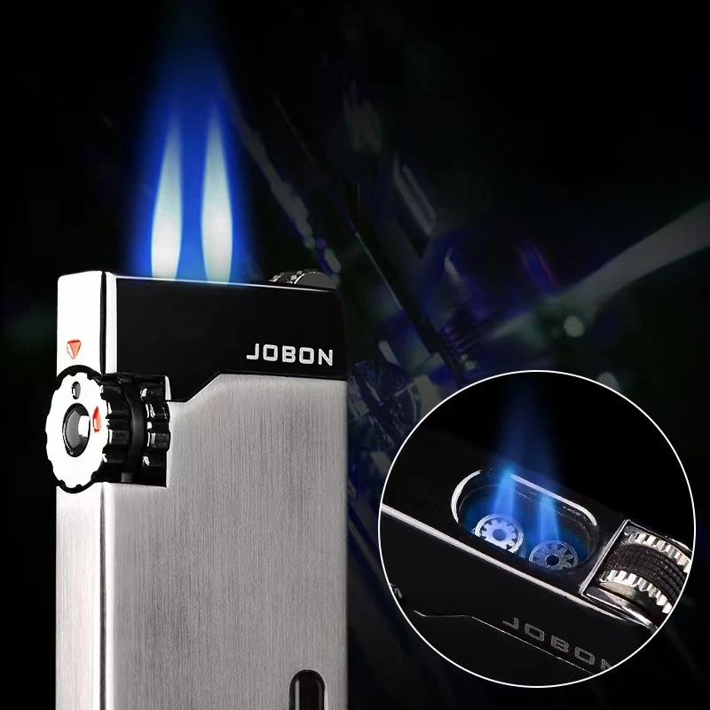 JOBON Windproof Inflatable Turbo Lighter Double Fire Blue Flame Straight To Creative Visual Gas Warehouse Lighters Smoking Gifts