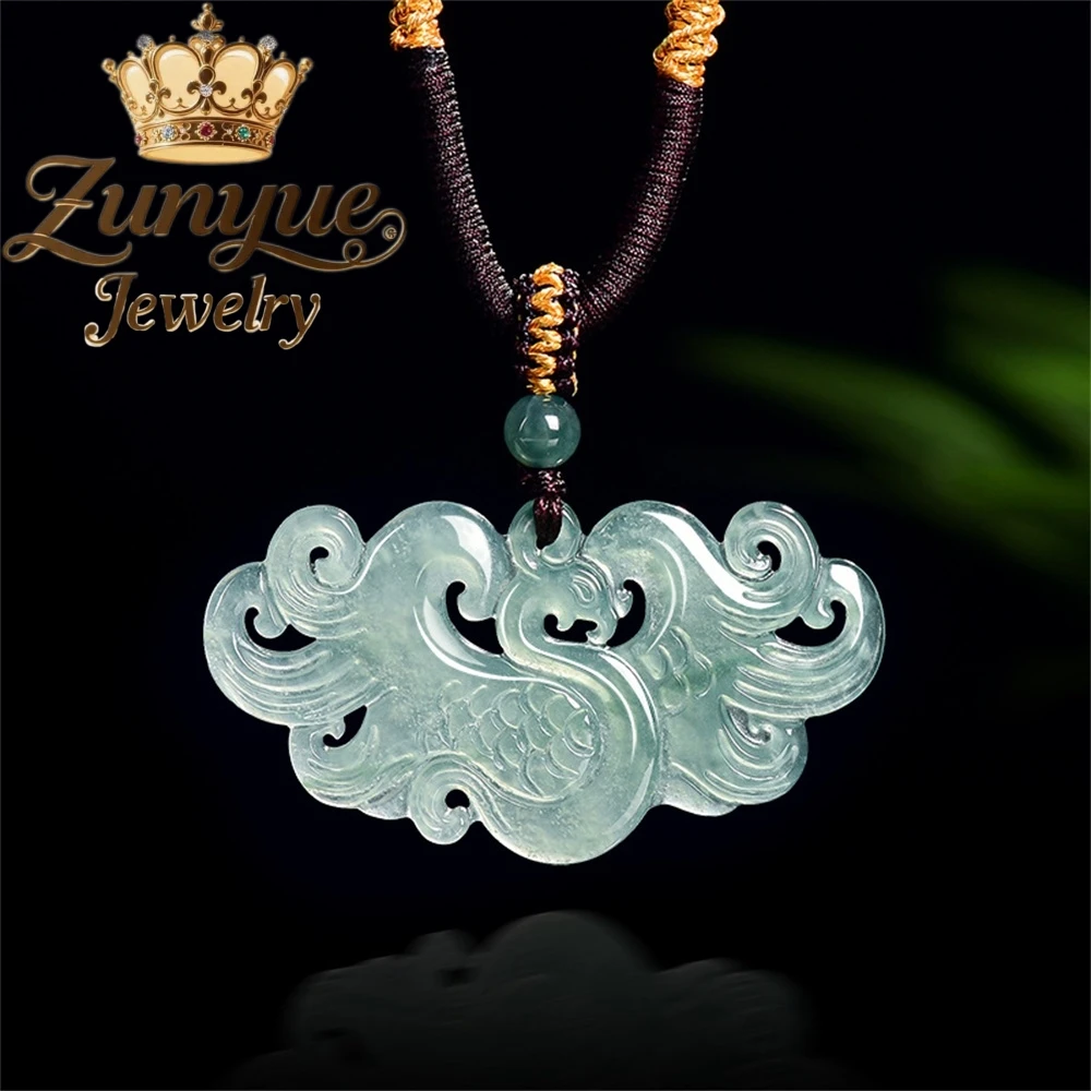 

Genuine Natural A - grade Blue Water Pendant With Phoenix's Arrival Ice - type Jadeite Best Selling Exquisite Charms Women Penda