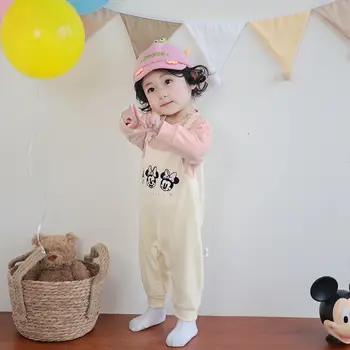 名創優品 Minnie 春季女嬰連身衣吊帶假兩件套戶外連身衣柔軟可愛嬰兒服裝 0-1 歲連身衣 10 最佳銷售 小米妮 - №9