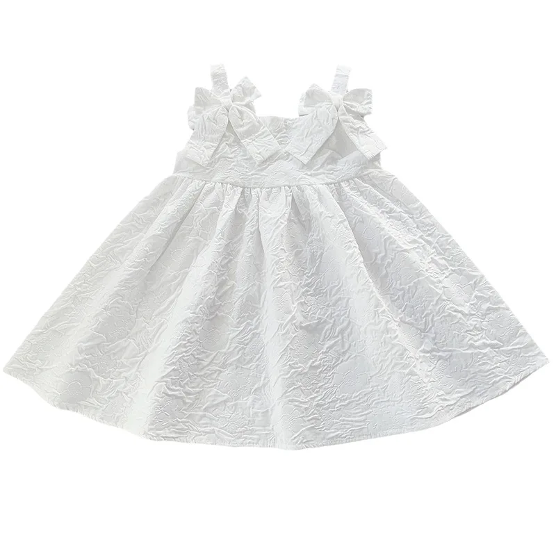 Summer Children Girls  White Suspender  Dress Baby Girl Bow  Sling Princess Dress