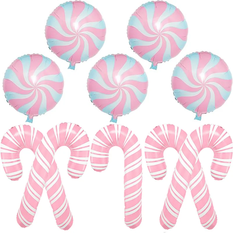 

10pcs Christmas Foil Balloon Large Christmas Pink Candy Cane Aluminum Film Balloons for Xmas Party Happy New Year Decor Globos