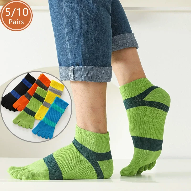 

5/10 Pairs Mans Five Finger Socks Ankle Fitness Sports Cotton Striped Compression Sweat-Absorbing Run Outdoor Hiking Toe Socks