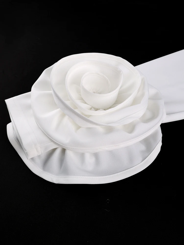 JENYAGE Damen schickes Midikleid mit hohem Kragen und langen Ärmeln, 3D-Rosenblüten-Manschetten, schmal geschnitten, A-Linie, einfarbig, dehnbar, elegantes formelles Partykleid – Detail 7