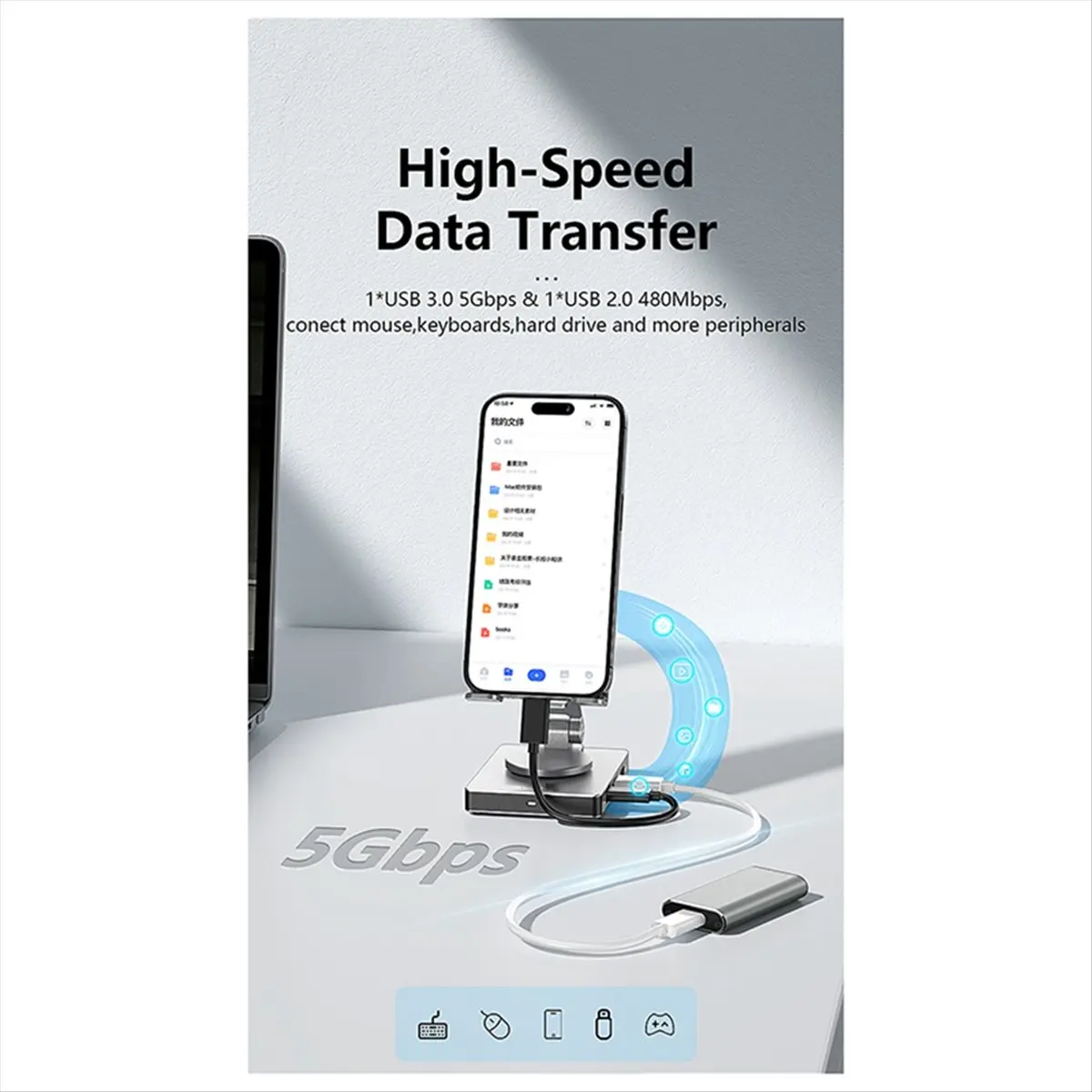 

NEW 8 in 1 USB C Foldable Docking Station with 360°Rotation 5Gbps,SD TF Reader,PD 100W Phone Hub Holder for IPhone/Switch