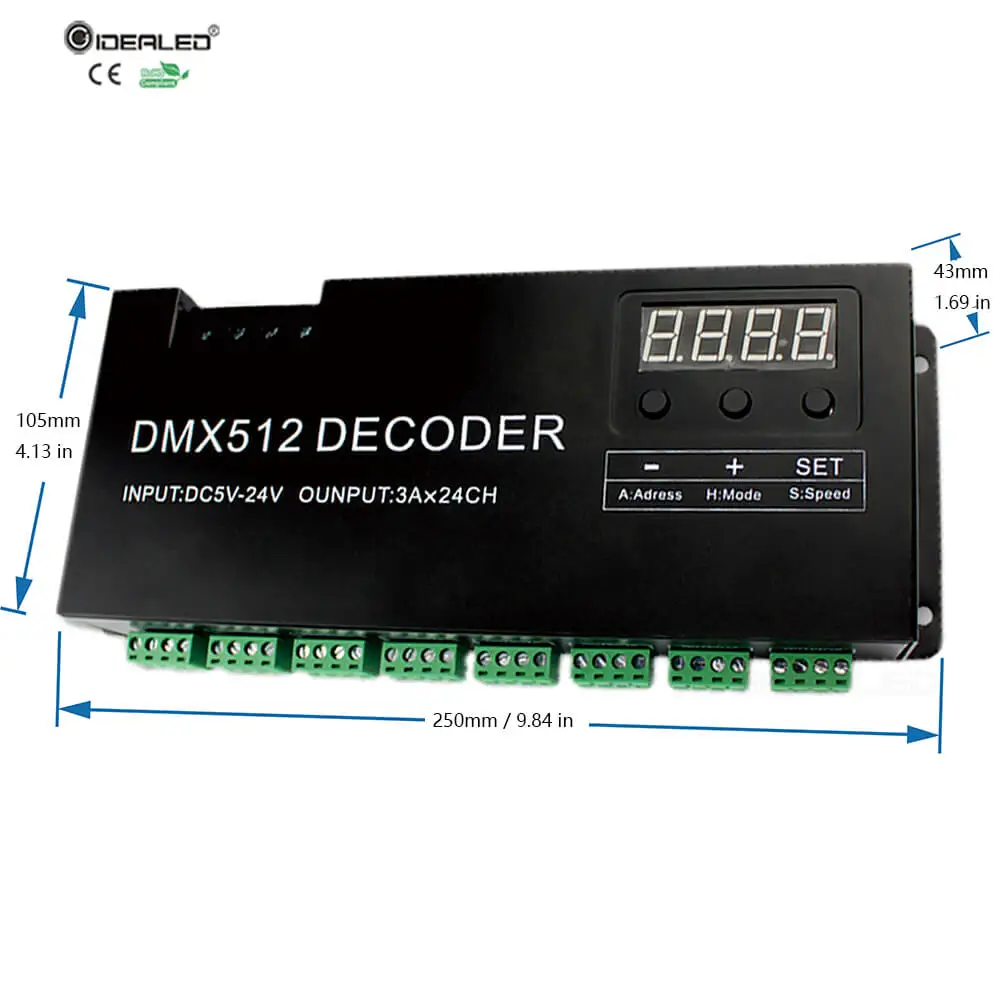 Imagem -05 - Decodificador Dmx com Plugue Rj45 e Xlr Dmx Strip Controller Decodificador com 24 Canais dc 12v24v 72a Dmx Led Dimmer Driver