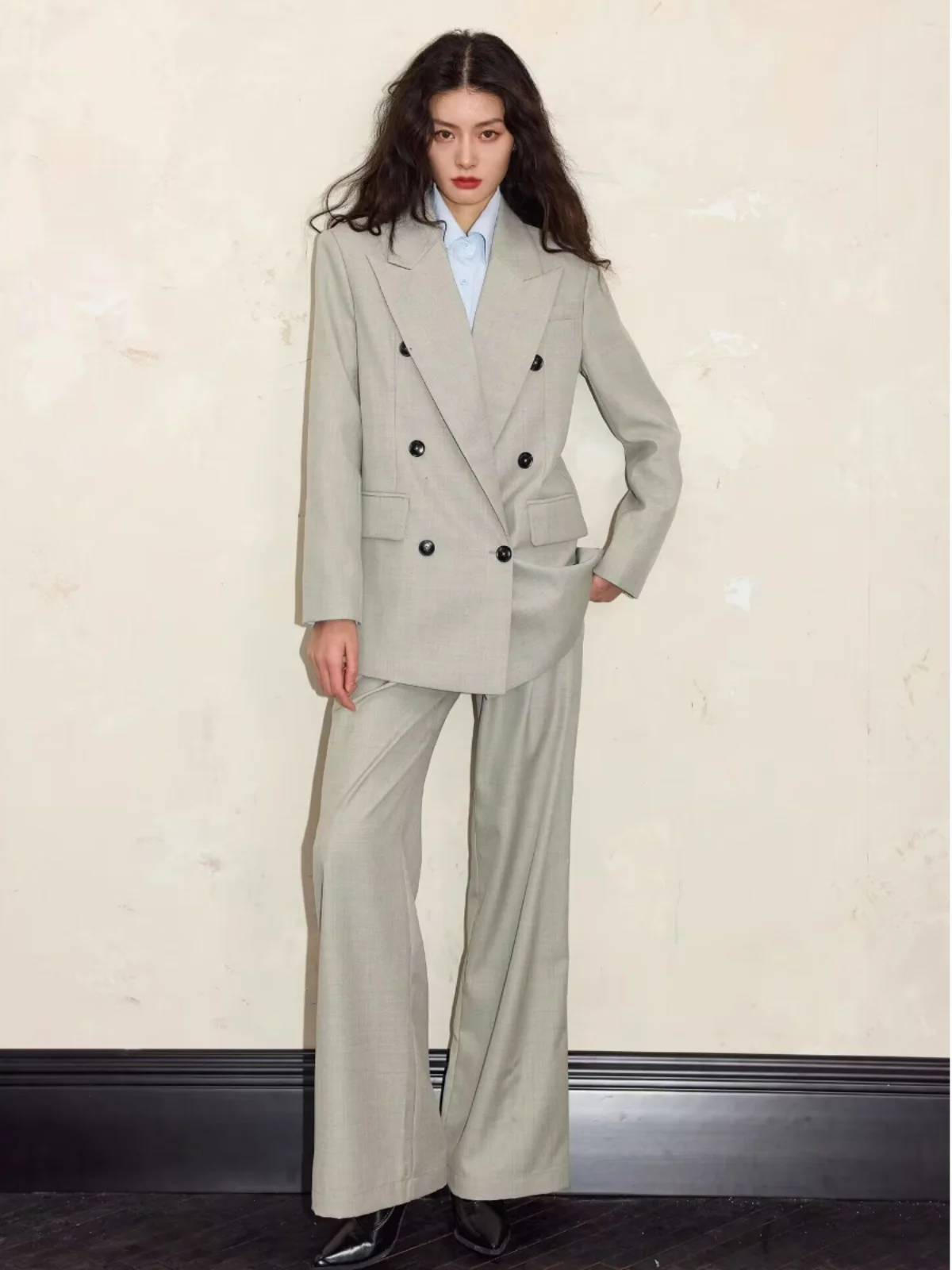 

Зимний женский шерстяной костюм MOSU для поездок на работу, два цвета, с длинными рукавами, на пуговицах, комплект из двух предметов, рабочая одежда, модный профессиональный образ