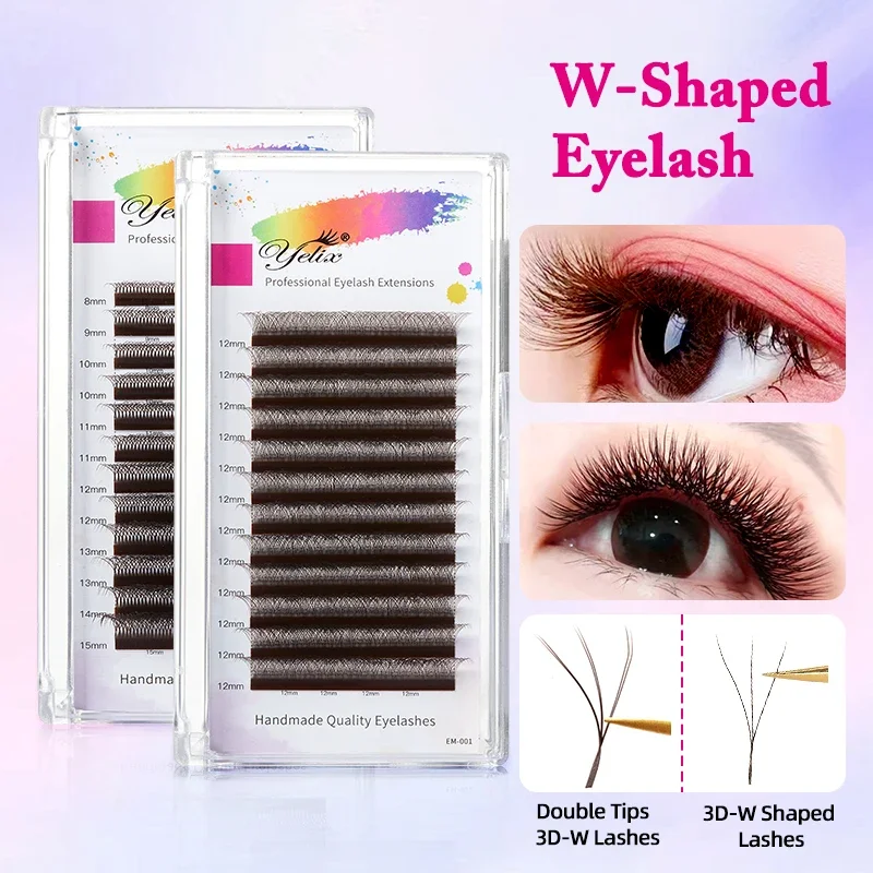 Yelix Brown Eyelashes Extension 3D W Shaped Soft Lash Supplies Wholesale Natural Makeup Y Clusters 0.07mm Individual Lashes