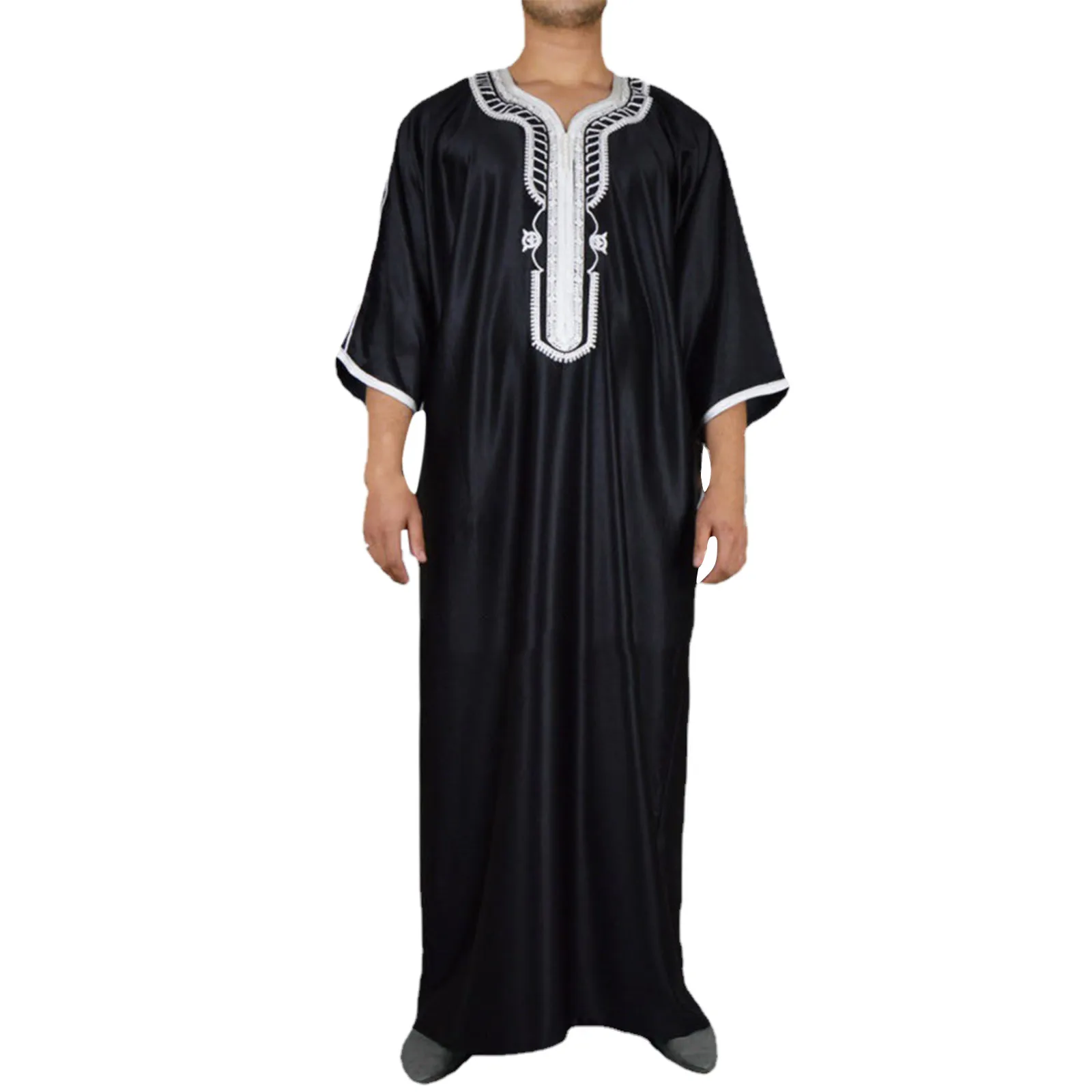 Muslim Fashion Men Jubba Thobes Arabic Pakistan Dubai Kaftan Abaya Robes Islamic Clothing Saudi Arabia Black Long Blouse Dress