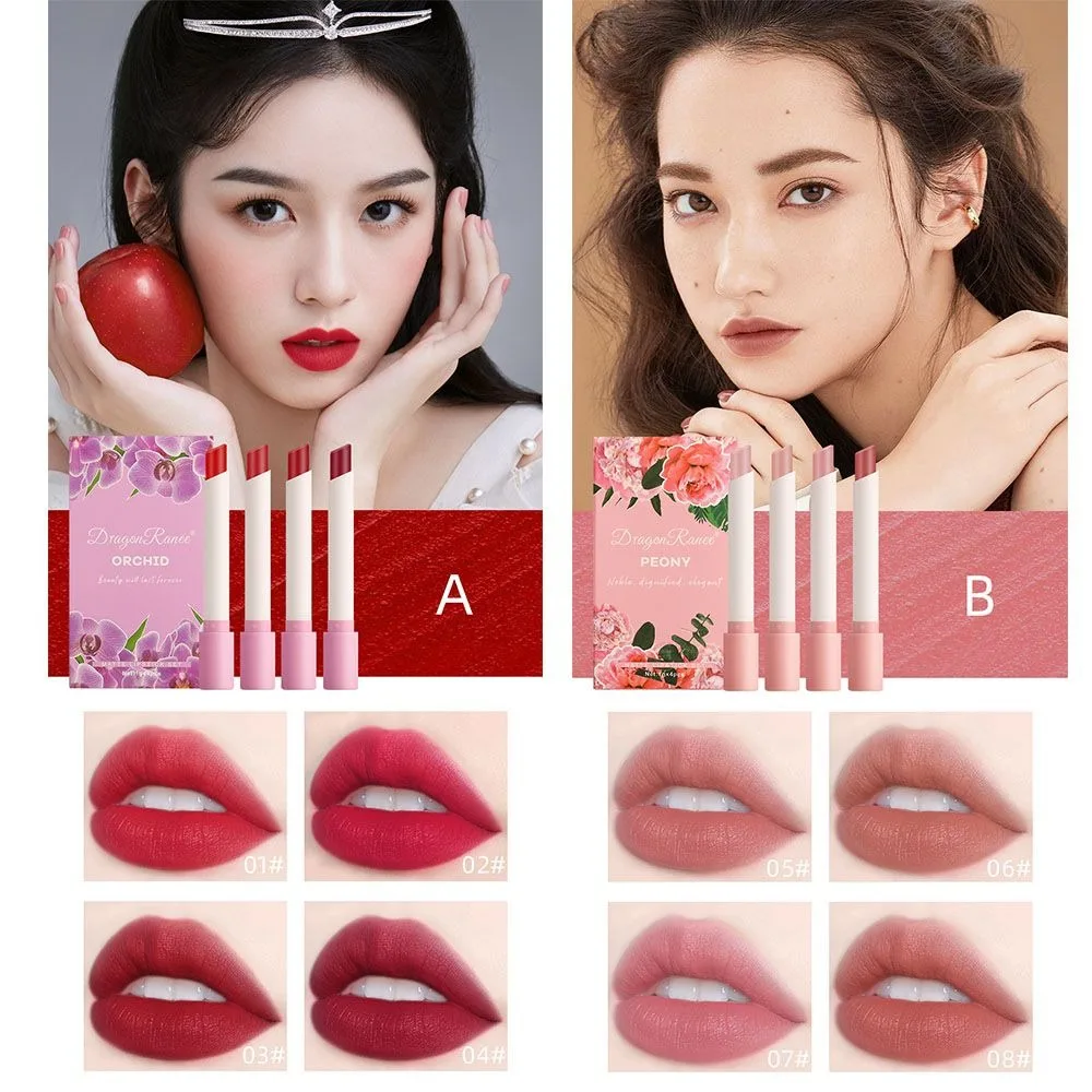 4pcs/set Portable Matte Velvet Cigarette Lipstick Set Waterproof Moisturizing Lip Gloss Long Lasting Smoke Lip Stick Women