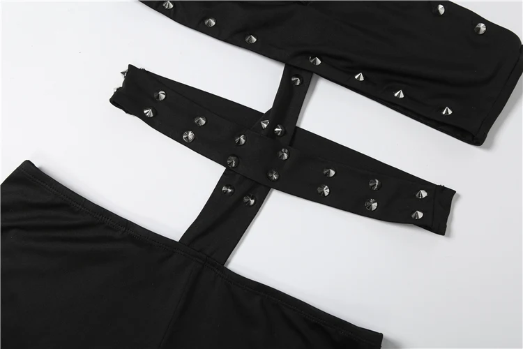 Sisterlinda Rivet Sexy Halter Romper für Damen, rückenfrei, ärmellos, unregelmäßig geschnitten, taillenlos, Sommer, sexy, eng anliegend, Club, Mitternacht, Playsuits – Detail 8