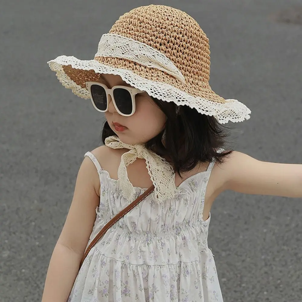 

Детская соломенная шляпа от солнца на шнуровке, корейская шляпа с затенением, мультяшная солнцезащитная шляпа с защитой от УФ-лучей, рыбацкая кепка, детская шляпа с козырьком