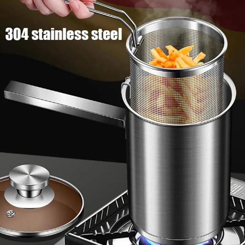 Thickeded Deep Fryer Pot Small Stainless Steel Deep Fryer Pasta Strainer Basket Chicken Fried Food Strainer, Fine Workmanship