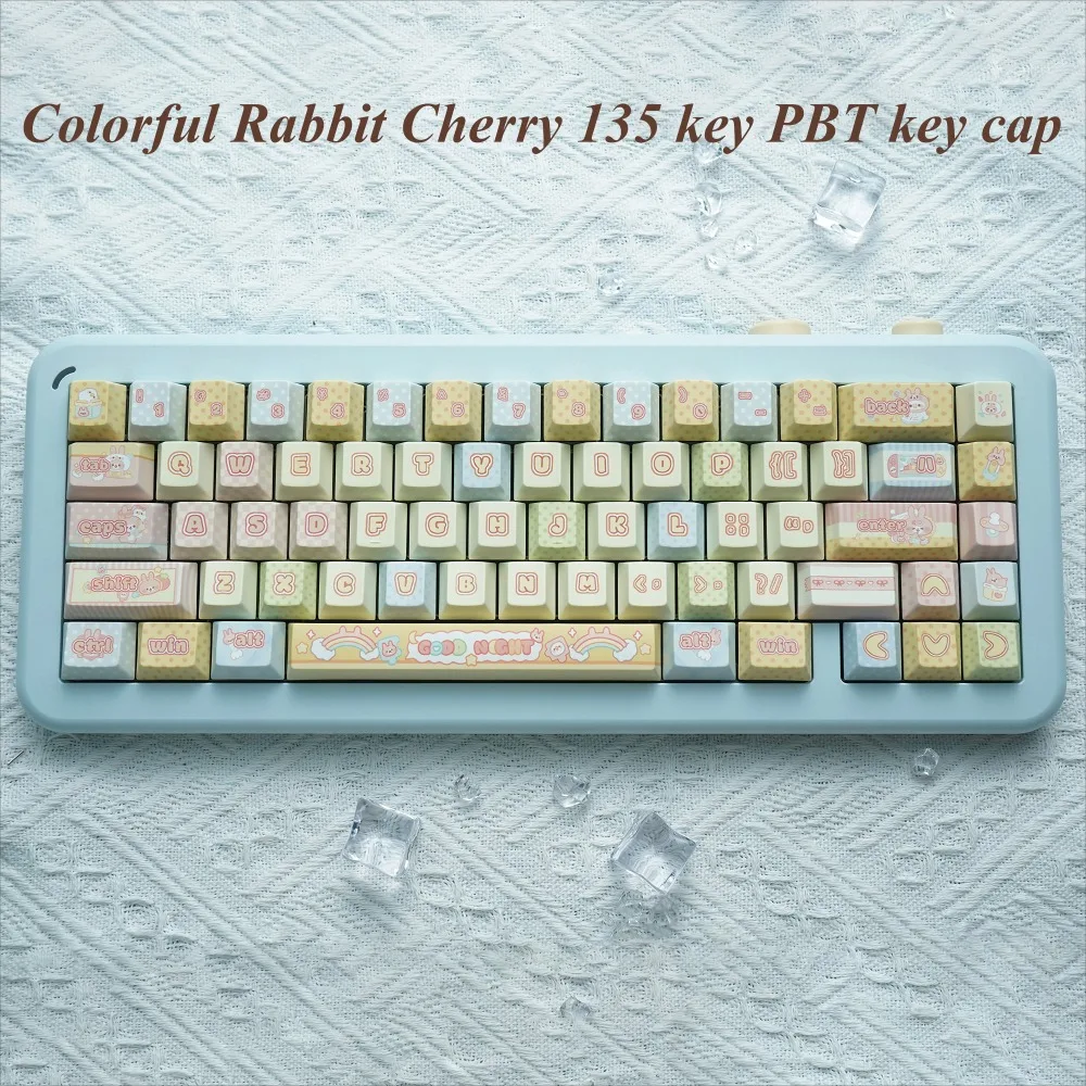 Keyboard Caps, Colourful Rabbit, Cherry 135 Keys PBT for Cherry MX 104/87/61 Mechanical Keyboard Accessories