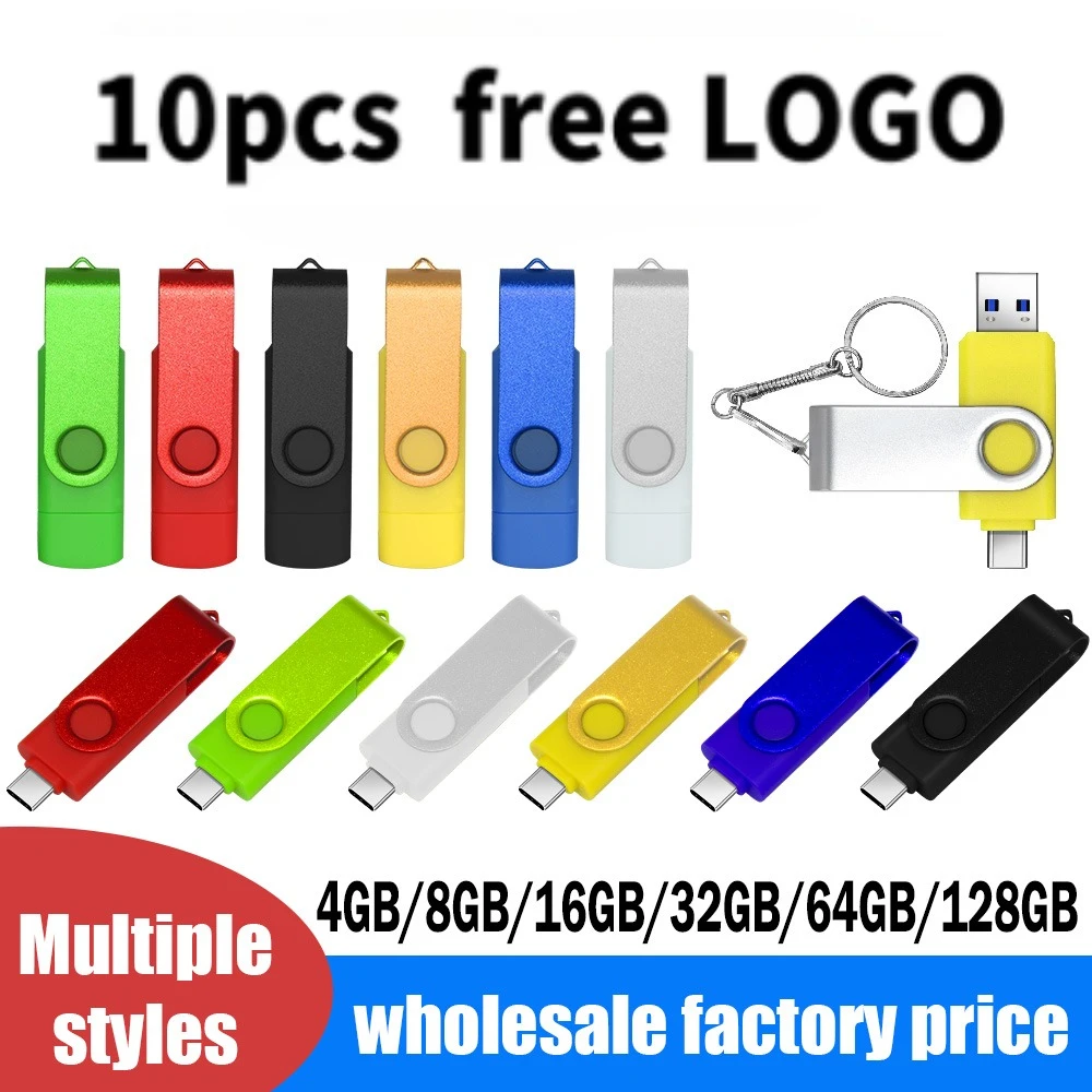10pcs/lot Type-C Phone USB 3.0 Flash Drive 64GB Pendrive External Storage 32GB Memory Stick 16GB Pendrive 8GB USB flash
