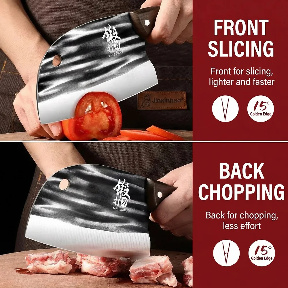 Longquan Forged 2-in-1 Kitchen Knife, Sharp Bone Chopper & Fish Filleting Knife, Round-Tip Design for Home Use C2612