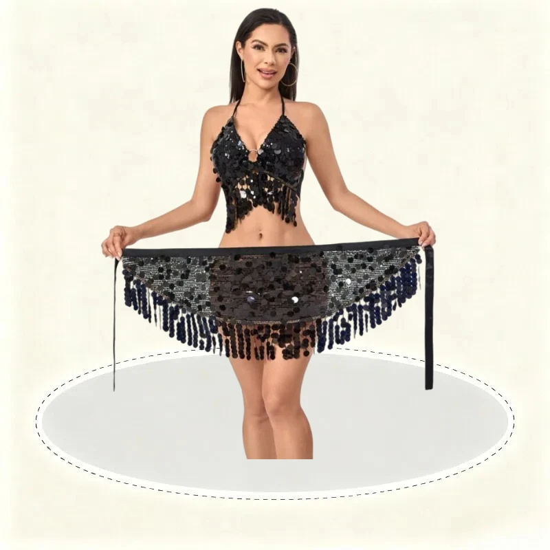 Nouveau Danse du ventre taille chaîne hanche serviette mode décontracté gland costume haut scène Performance costume