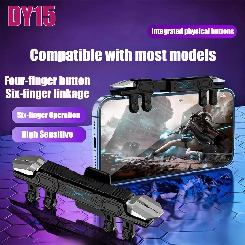 

DY15 Mobile PUBG Game Trigger Aim Shooting ABS Alloy Key Button Six Finger Stretchable Sensitive Game Controller for IOS Android
