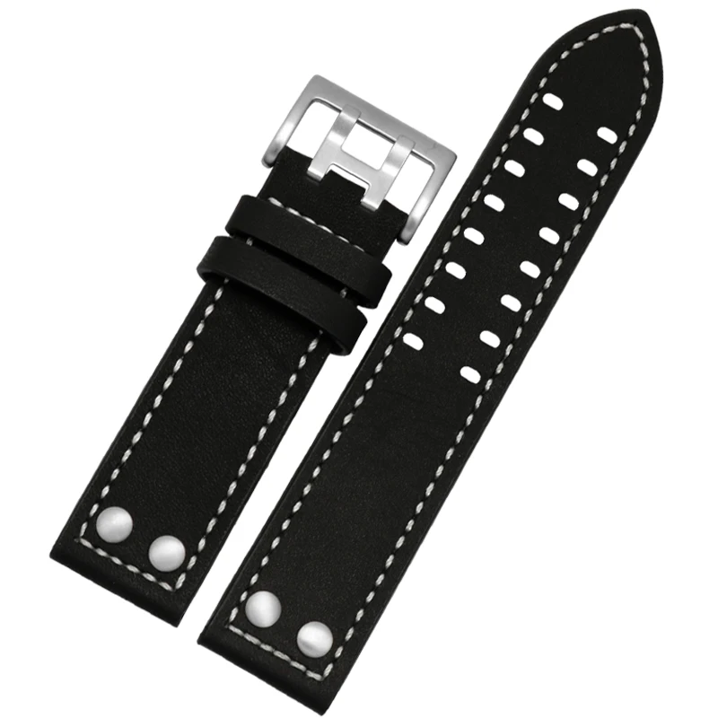 genuine leather watchband for HAMILTON H760250 H77616533 Khaki aviation series wristband brand watch straps 20mm 22mm with rivet