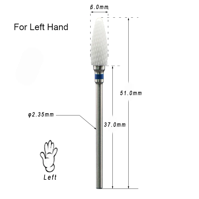 Left Handed Ceramic Nail Drill Bits, High Speed Professional E-File Grinding Head for Gel Polish & Acrylic Removal, Fine to Extr