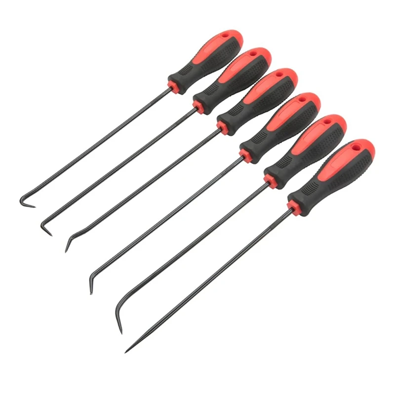 Extra Long Precision Hook And Pick Set, 6-Piece Set, Chrome Vanadium Steel Shaft, For Remove Hoses And Gaskets