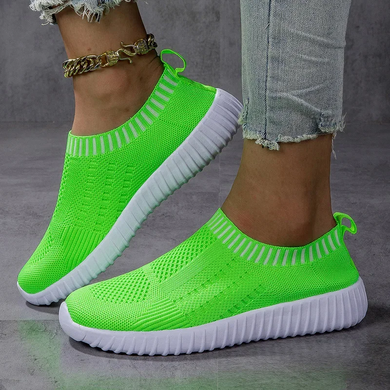 Women Flats Shoes Slip-on Fashion Breathable Walking Mesh Casual Shoes Sneakers Women Gym Vulcanized Tenis Shoes Female Footwear