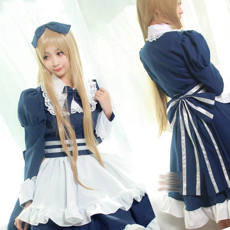 

Anime Natasha Cosplay Cute Blue with white apron Classic Maid Outfit lolita dress women Costume A