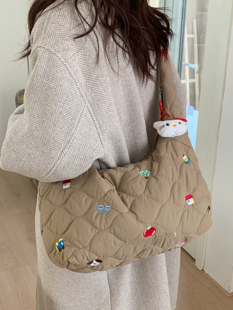 

2025 New Casual Sle Embroidered Cotton Bag Women's Large Capaci Crossbody Lightweight Tote Dumpling Bag Faionable Handbag