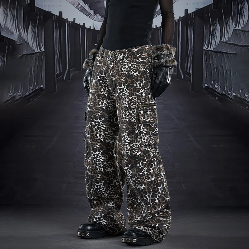 LUZHEN 2025 Fashion Leopard Print Niche Design Pockets Decorate Cargo Trousers Men's Trendy Handsome Street Casual Pants JY5325