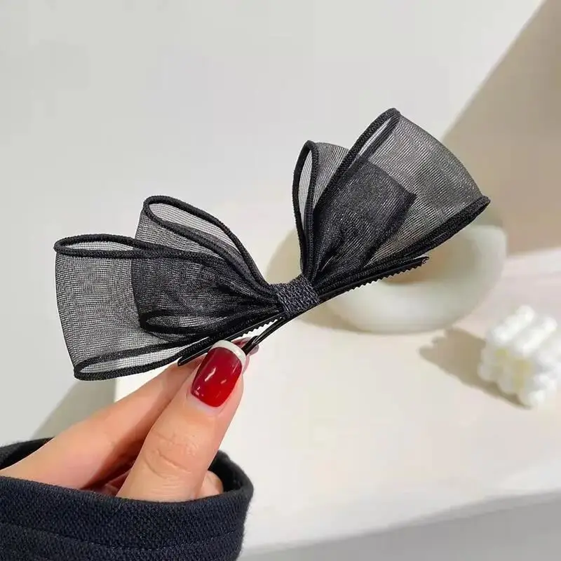 2PCS High-end, Duckbill Clip, Side Clip, Headdress, ins, Black Mesh, Bow, Hair Clip, Female image 6