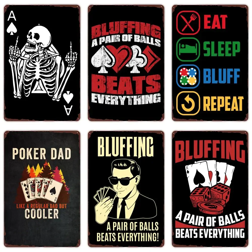 Funny Poker Retro Vintage Metal Tin Sign, Bluffing Art Poster, Bar, Cafe, Pub, Home, Casino Decor, Dad Wall Painting, Plaque