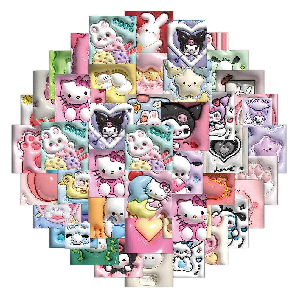 

10/30/60PCS 3D Sanrio Kuromi Pachacco Hello Kitty Sticker Kawaii Girls Cartoon Decals DIY Phone Laptop Diary Sticker for Kid Toy