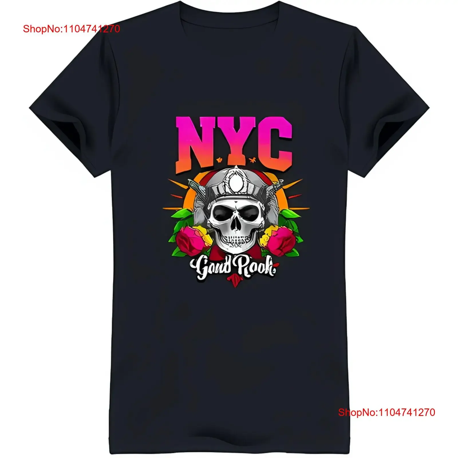 

Black T Shirt with Design Flowers 'NYC Good ' Print vintage Washed designer clothes graphic homme Stretched Casual Soft