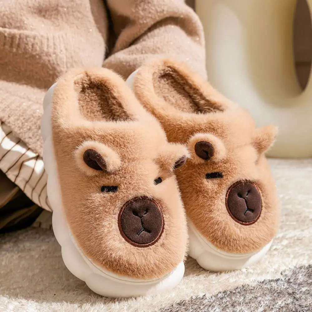 Mode Winter Capybara Hausschuhe Weiche Anti-slip Cartoon Pelzigen Hausschuhe Dicken Sohlen Nette Wärmer Hause Baumwolle Schuhe Paar