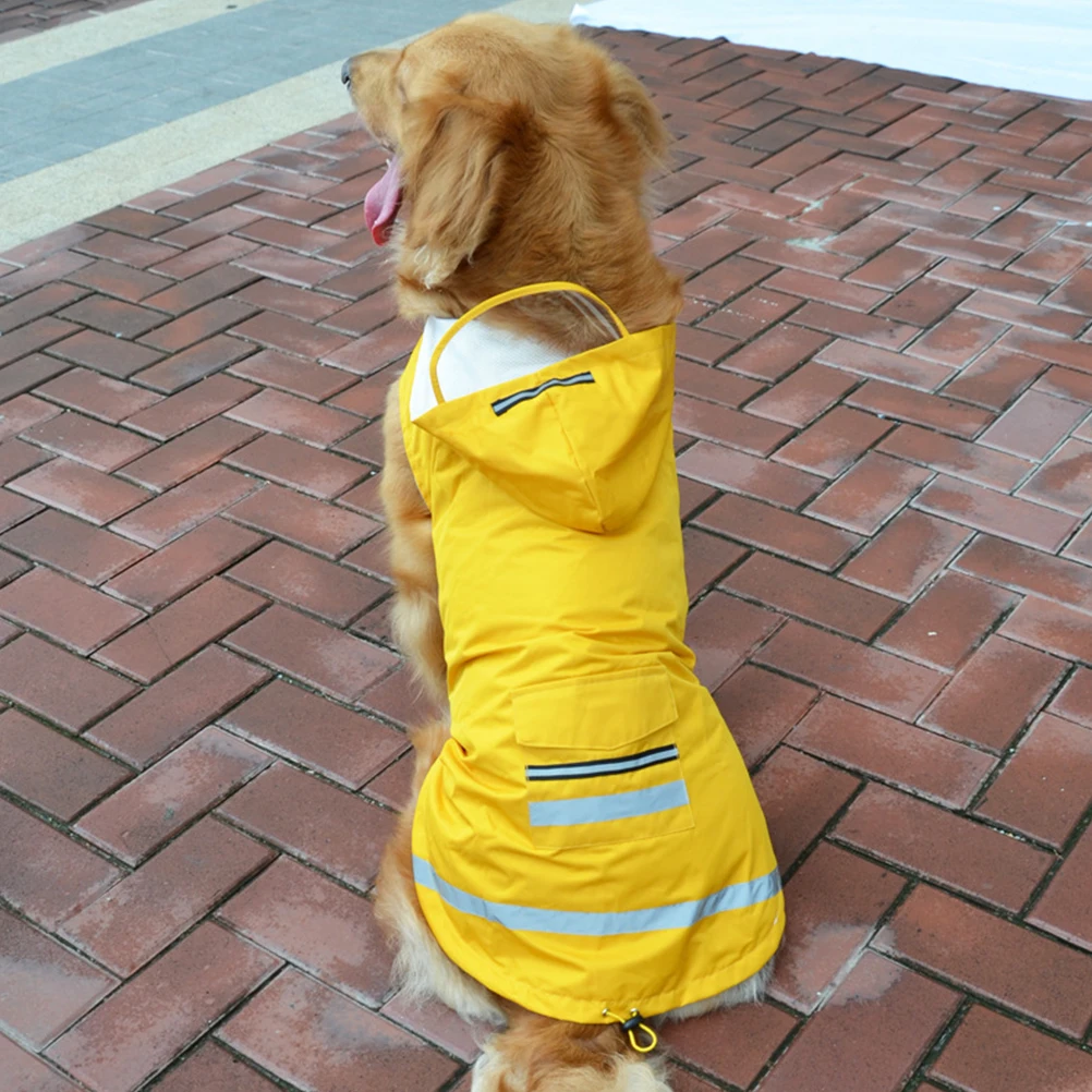 

Dog Raincoat Yellow Pet Slicker Jacket Large Size for Medium Breeds Reflective Stripes Waterproof Outdoor Dog Clothes