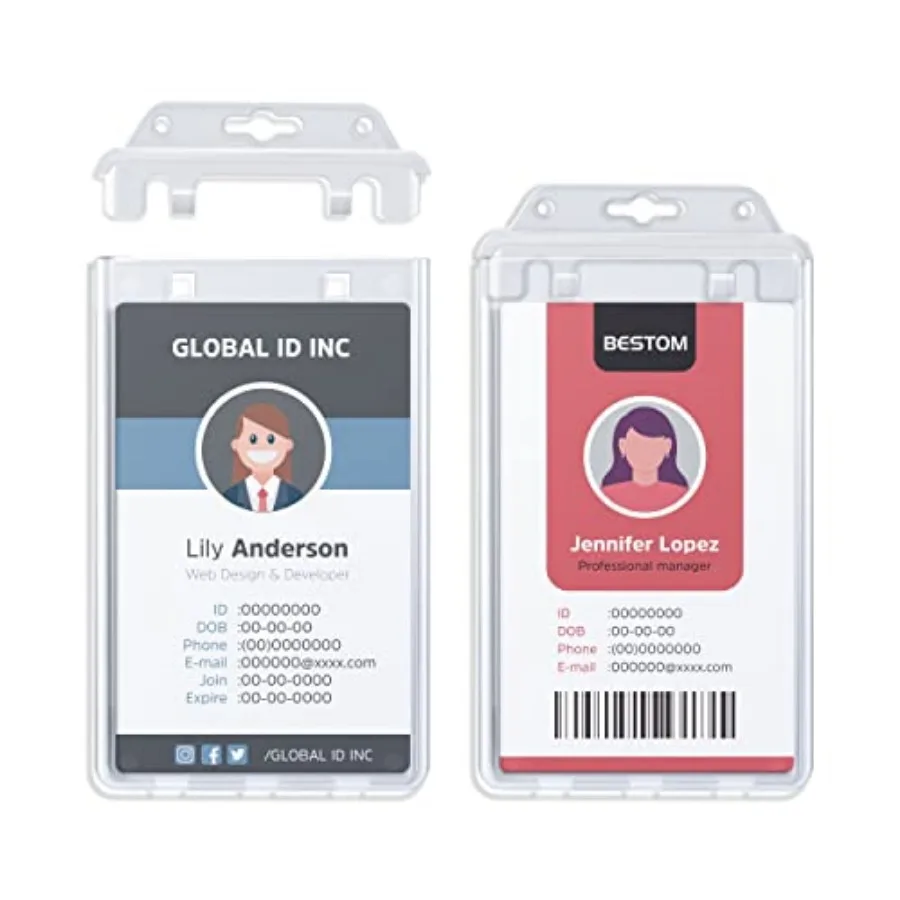 

Pack Clear Rigid Plastic Permanent Locking ID Card Holders Vertical Secure Dual Sided Work Badge Holder Fits Two Standard 0mil