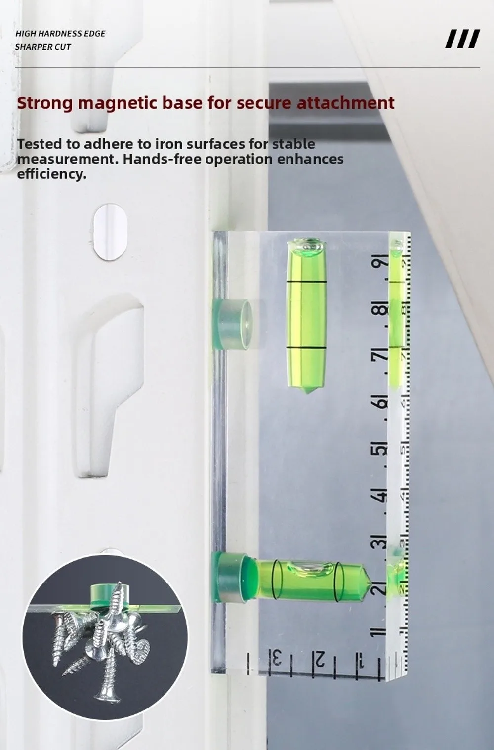1 Stück Acryl-Mini-Wasserwaage, magnetisch, horizontal und vertikal, hochpräzises transparentes Winkelmesswerkzeug – Detail 7