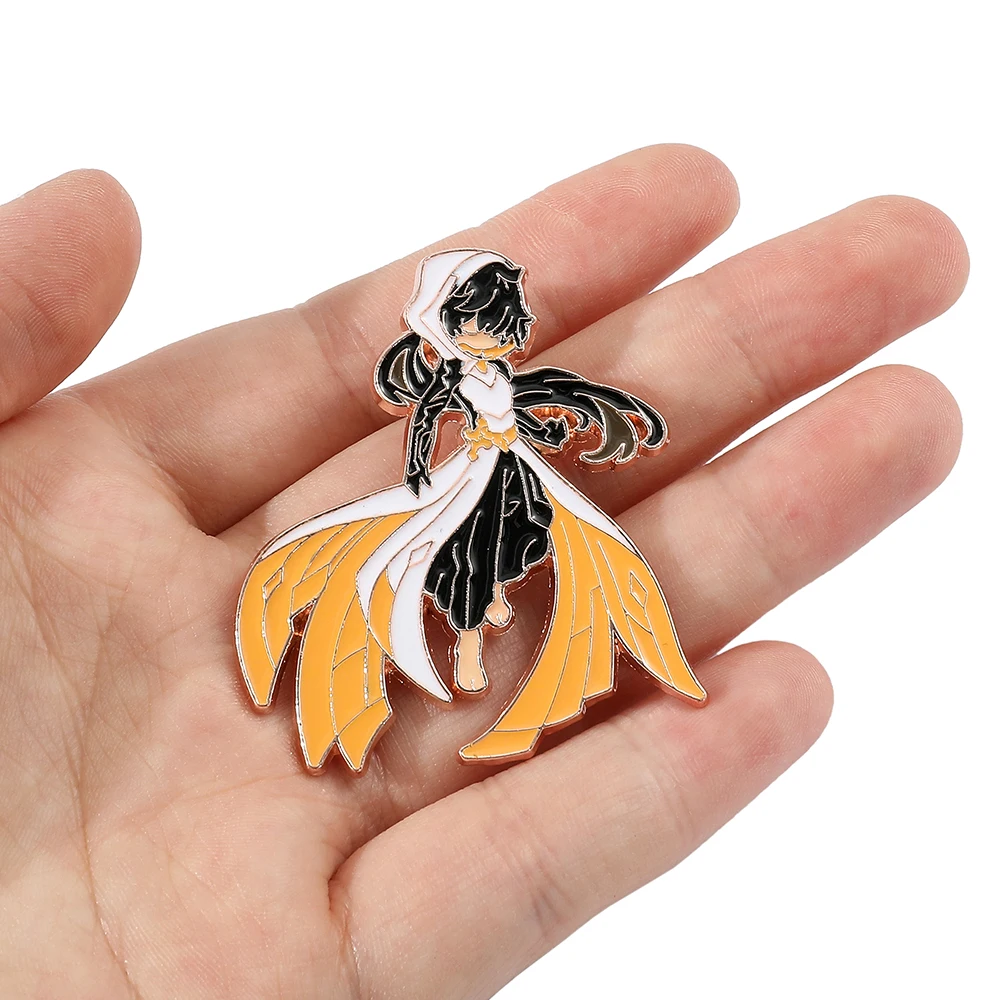 Game Genshin Impact Pins for Backpack Xiao Zhongli Hu Tao Barbatos Badges Anime Figure Brooches for Clothes Accessories Gift