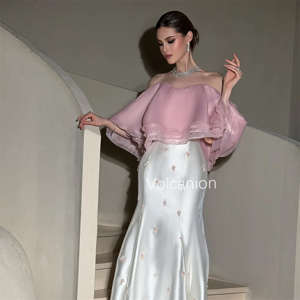 Длинные платья с открытыми плечами и вышивкой Charmeuse, рюшами и рюшами, элегантная мода на заказ