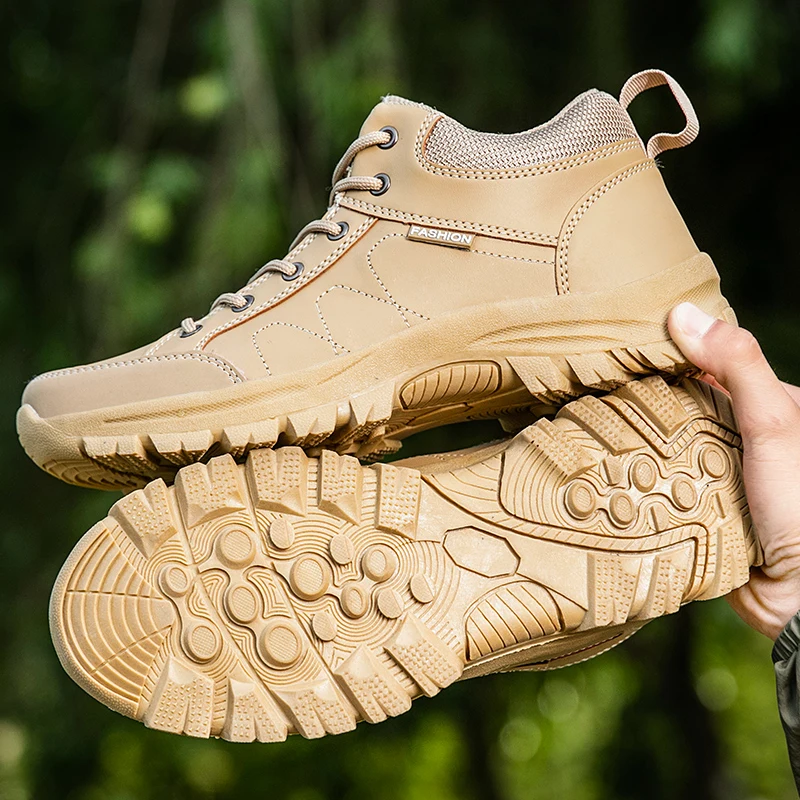 カジュアルスニーカー男性屋外レースアップハイトップ快適な耐摩耗性通気性ハイキングシューズ男性衝撃吸収スポーツシューズ