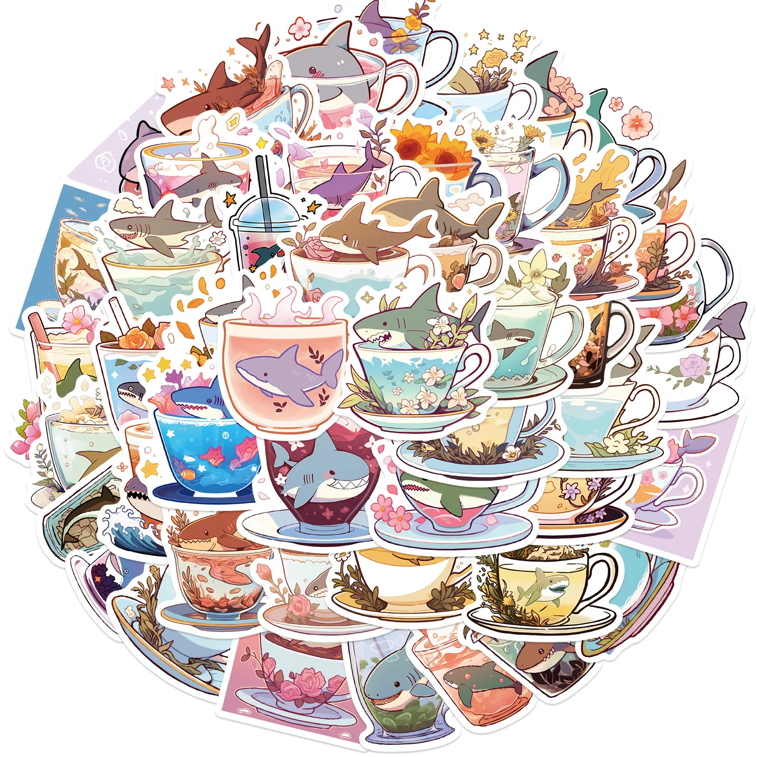 10/30/50 قطعة الكرتون لطيف نمط القرش كأس ملصقات الإبداعية الشارات البلاستيكية الاطفال لعبة هدية DIY بها بنفسك حقيبة الهاتف المحمول الثلاجة ملصق