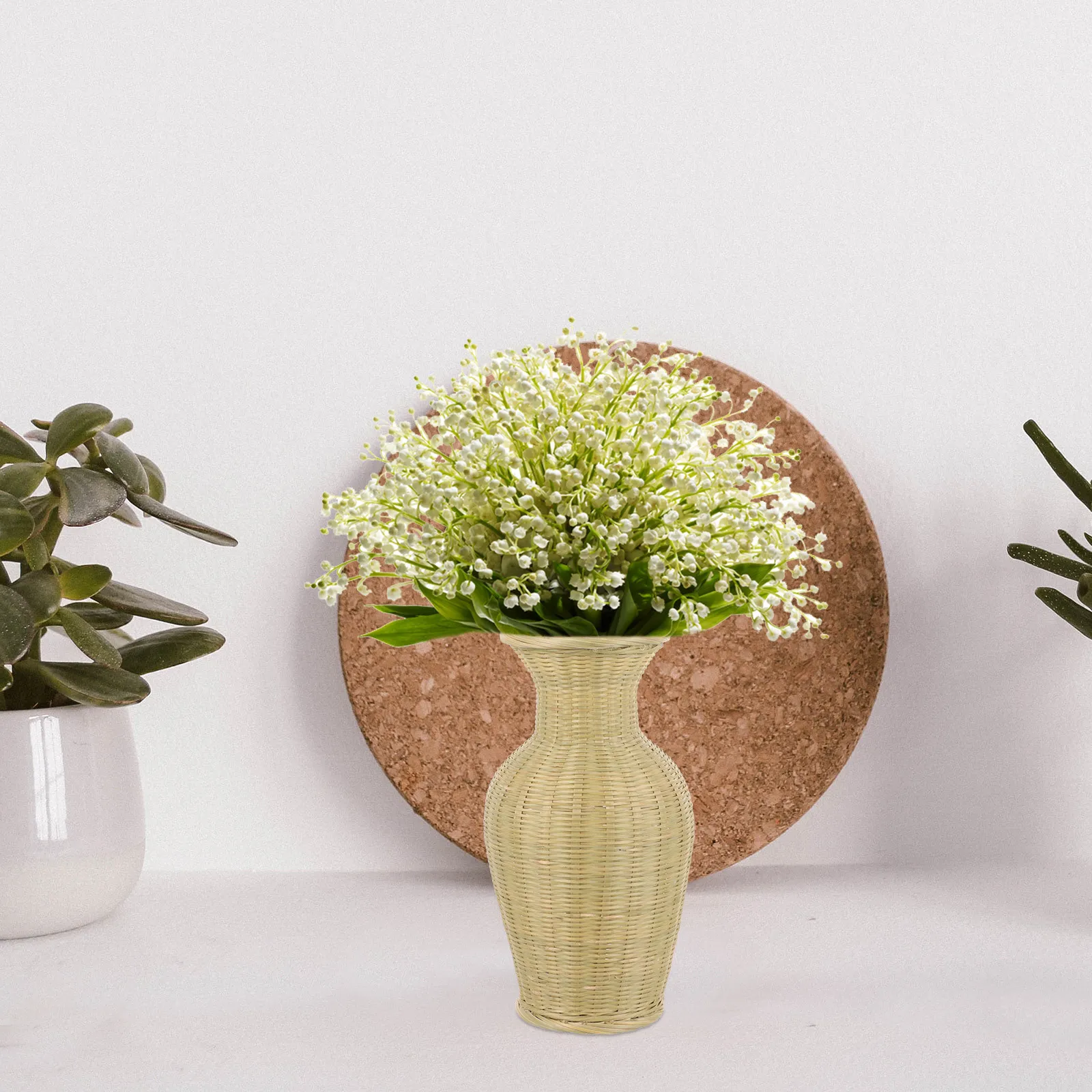 

Bamboo Woven Vase Decorative Flower Container Rustic Minimalist Basket for Desktop Dried Flowers Home Rustic Vase