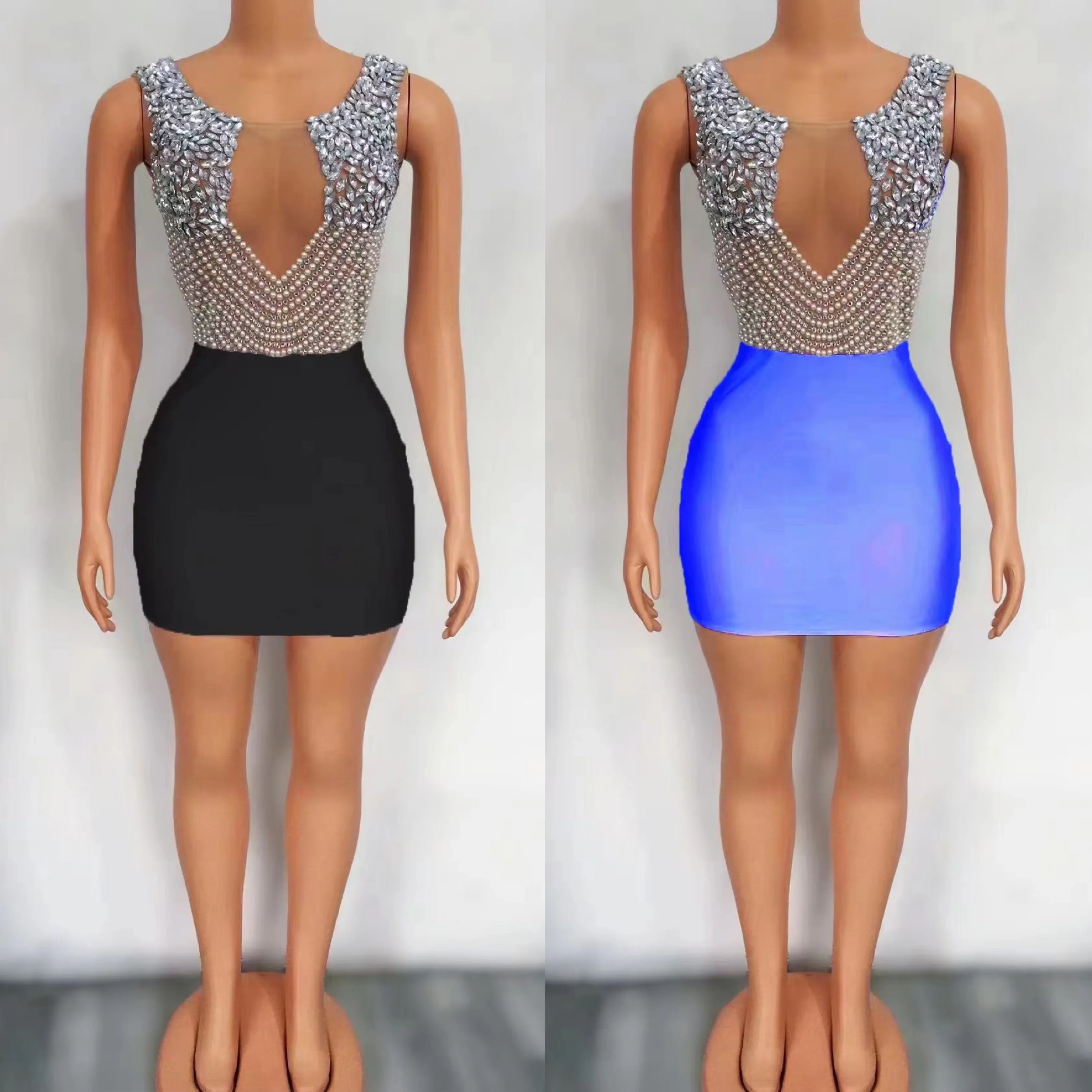 Multicolorido sem mangas brilhantes strass sexy vestido sem costas para mulheres boate festa roupas baile de formatura dança wear traje de palco