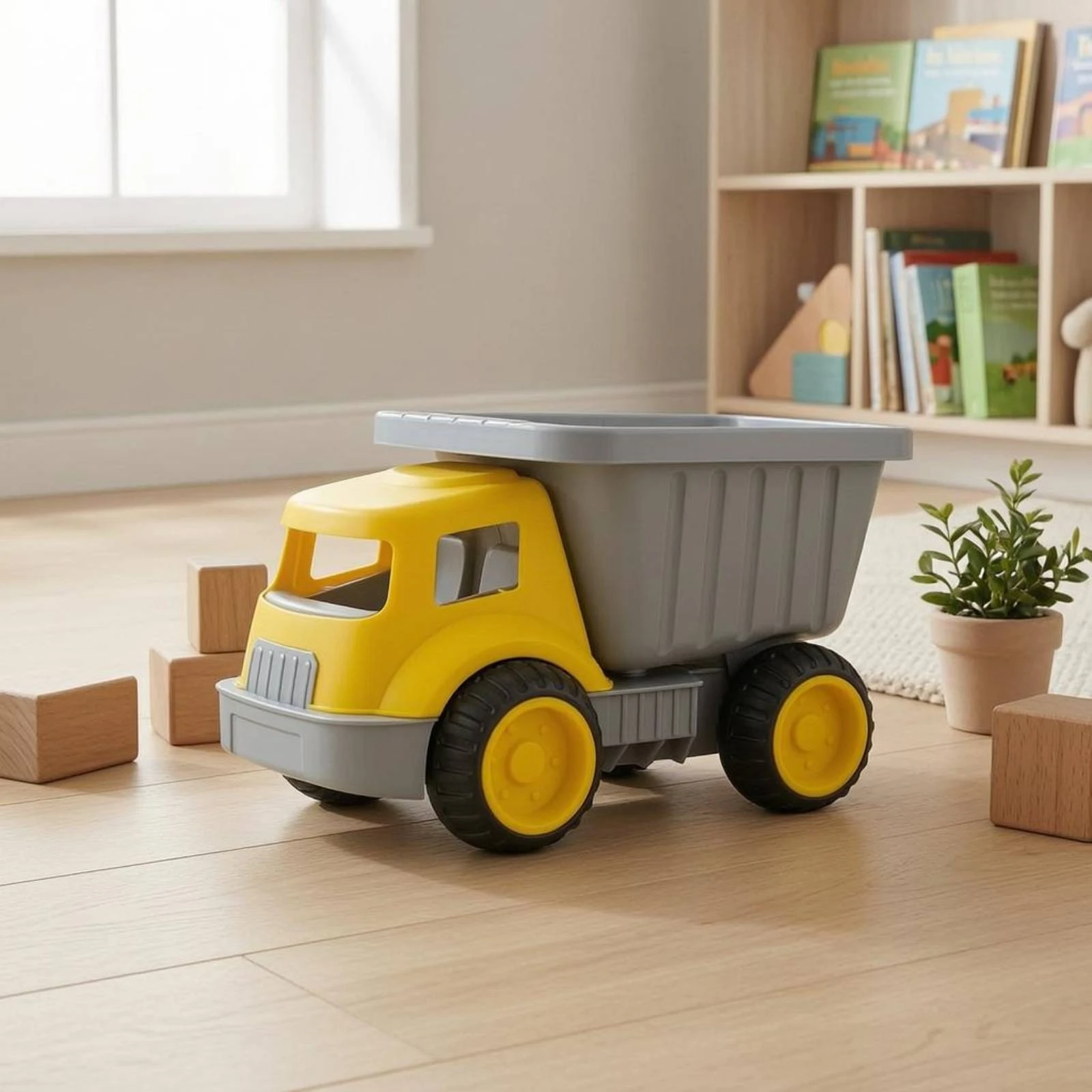 Sand Transport Toy Truck Yellow Cab Beach Dump Truck Children's Plaything Gray Body unrestrictedRolling Wheels for Children