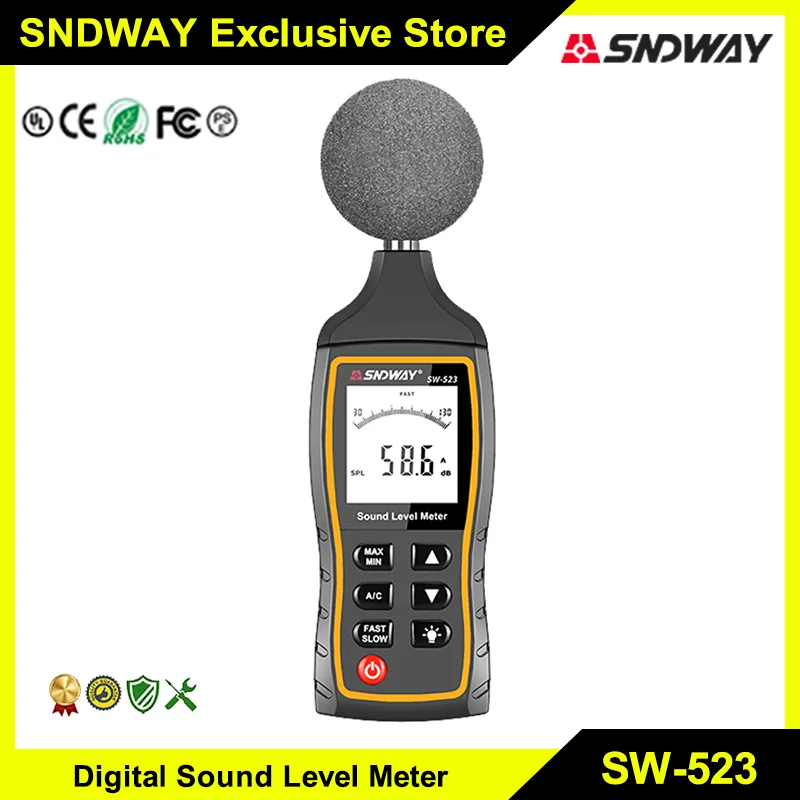 

SNDWAY SW 523 524 Sound Level Meter 30 to 130 dB Detector Digital Professional Decibelimeter Noise Level Decibel Meter