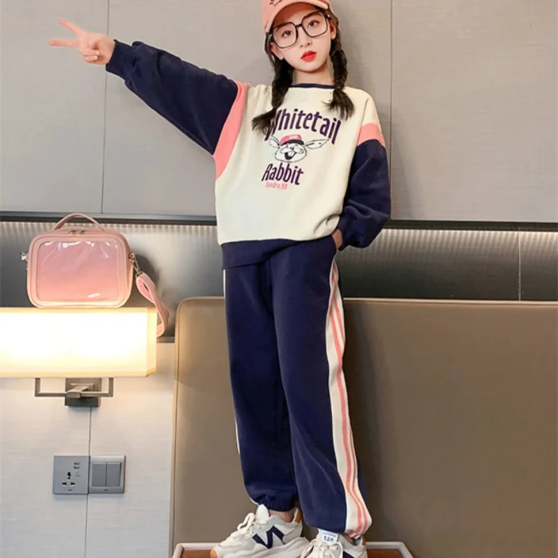 

Girls Sweatshirts +Pants Kids Suits 2PCS/Set 2024 Classic Spring Autumn Cotton Teenagers School Uniforms Cotton Children Clothin