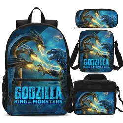 Godzilla Cosplay Backpacks 4pcs/set Anime Figures King of The Monsters Kids School Bags Lunch Bag Shoulder Bags Pencil Case Sets