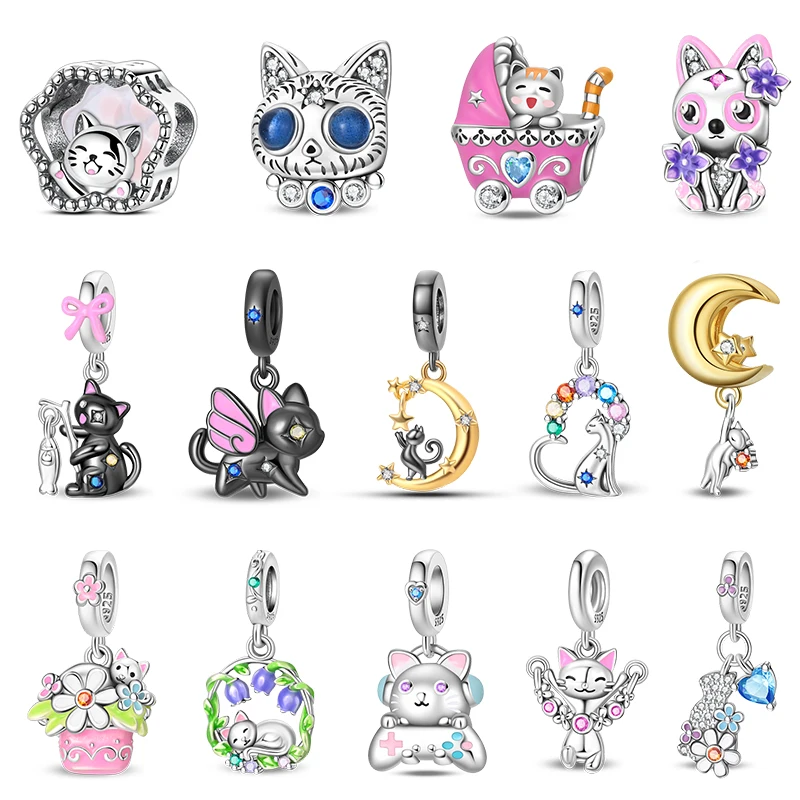 Neue Charms 925 Sterling Silber Mond Leuchtende Katze Charms Perlen Fit 3mm 925 Original Armbänder Mode DIY Schmuck Geburtstag geschenke