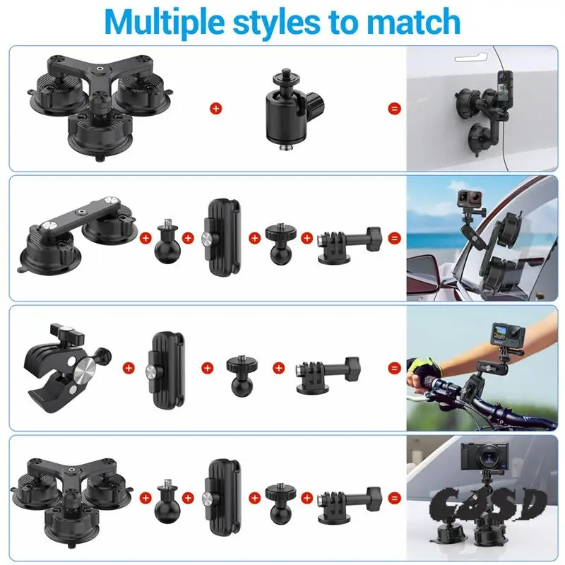 

CJSD-Suction Car Mount For Insta360 X5, X4, X3, One RS,R For Gopro Camera Suction Mount Kit For Action Camera Selfie Stick