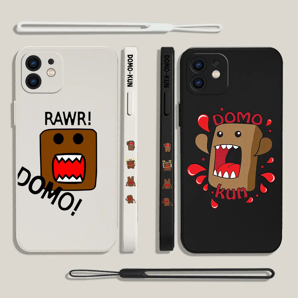 Cute Cartoon Domo-kun Phone Case For Samsung A53 A50 A52 A52S A51 A72 A71 A73 A81 A91 A32 A22 A20 A30 A21S 4G 5G with Hand Strap