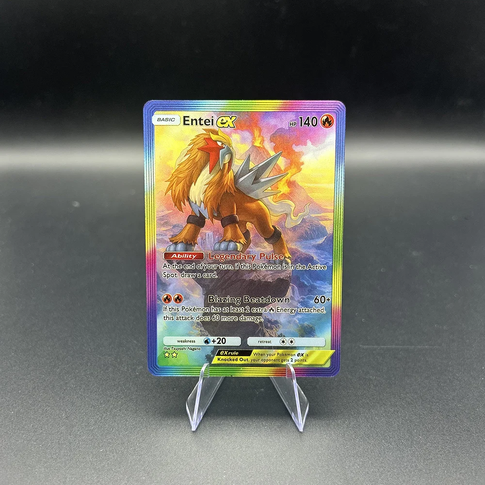 DIY Anime Proxy PTCG Pocket Collection Card English Snorlax Raikou Entei Mew Tapu Koko Refractive Color Flash Card Gifts Toy